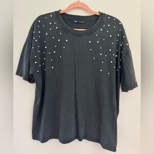 Zara Crystal Embellished Oversized Mineral Wash Tee | Size L